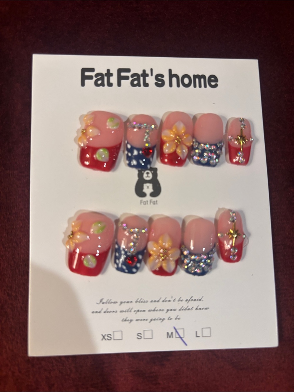 Fat Fat's Home Floral Red & Pink Press-On Nail Set